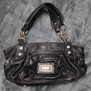 B. Makowsky Vintage Black Soft Pebble Leather Purse Y2K Short Chain Handles